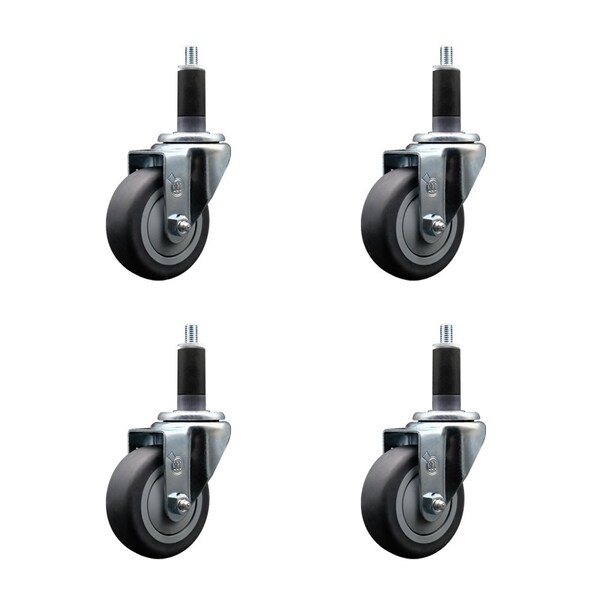Service Caster 3.5'' SS Thermoplastic Rubber Wheel Swivel 1-1/8'' Expanding Stem Caster Set, 4PK SCC-SSEX20S3514-TPRB-118-4 - main
